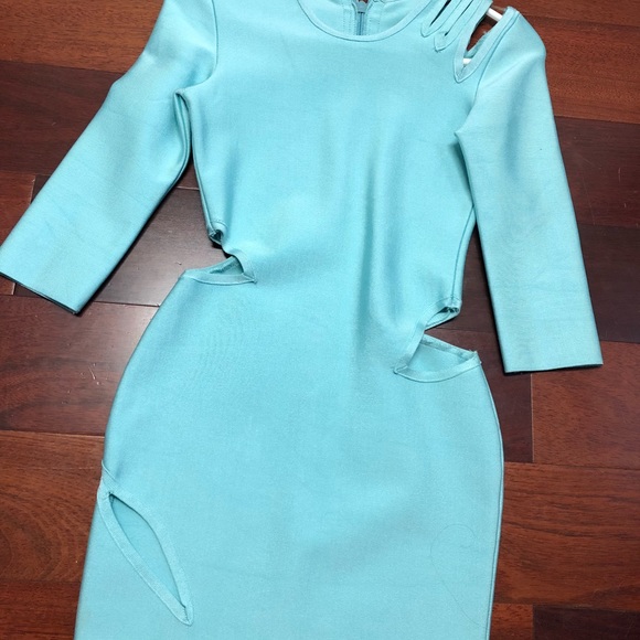 Aqua Bandage Dress with Cut Outs - Picture 2 of 5